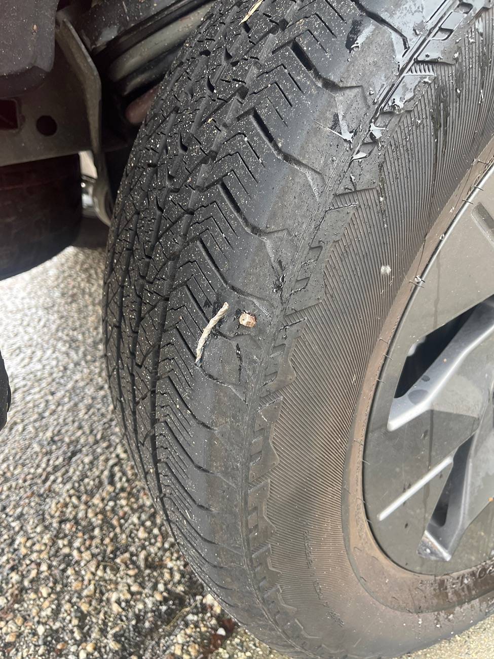 Ford F-150 Lightning Can this tire be safely patched? or drill bit hole too close to the side wall? image