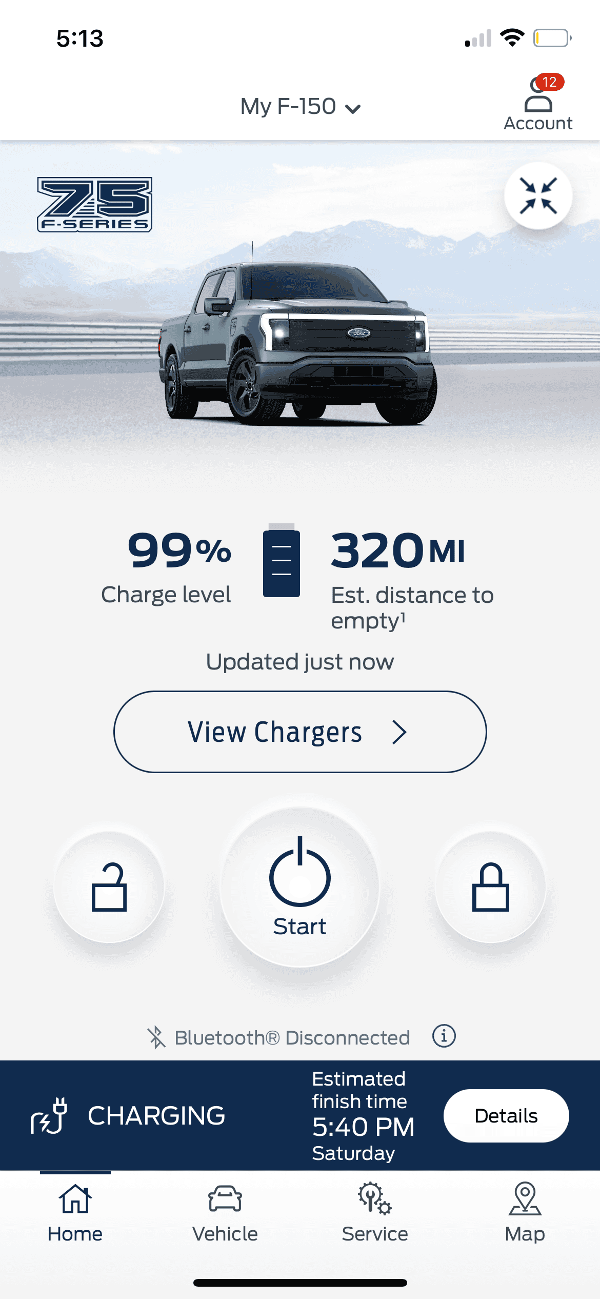 Ford F-150 Lightning My first 100% (well 99%) charge and 320 mile range (estimate). IMG_0124