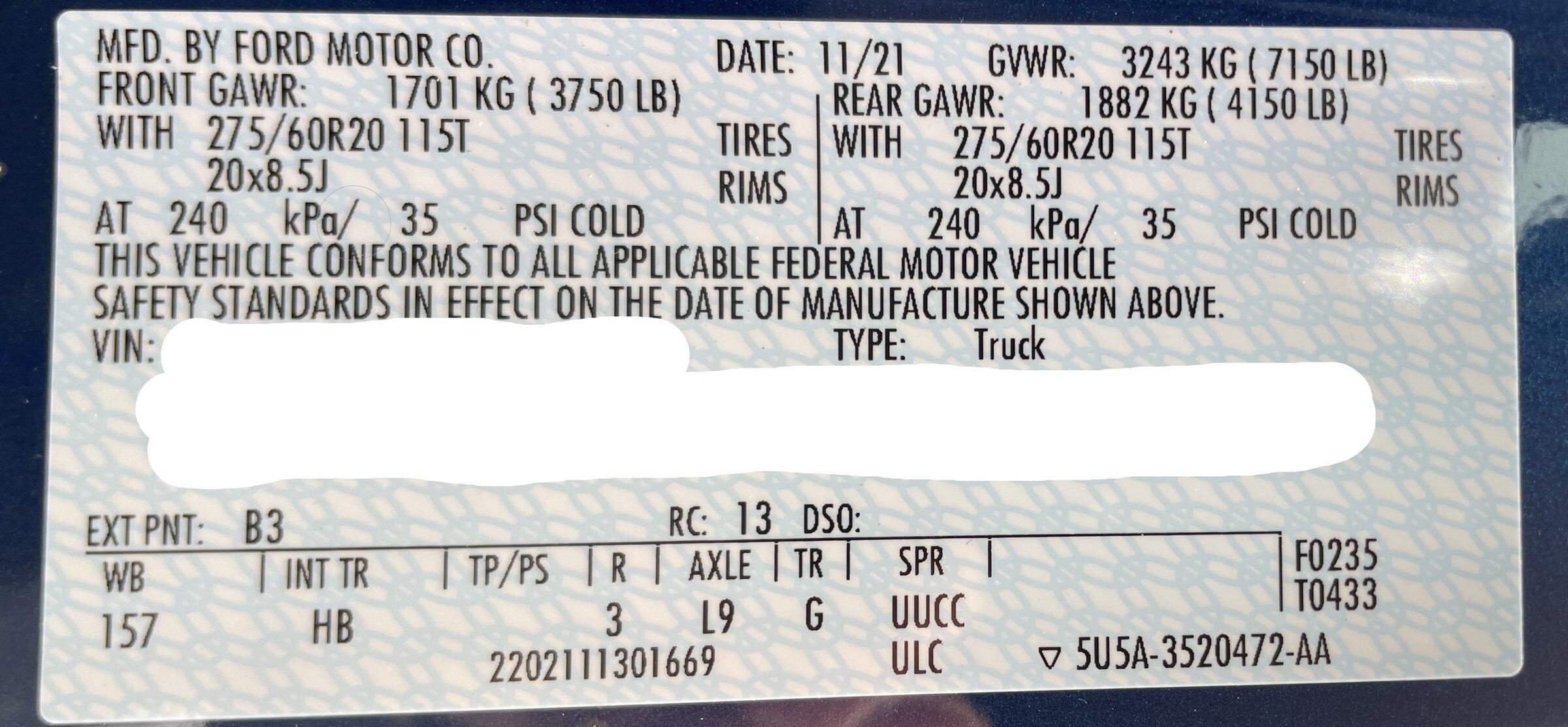 Ford F-150 Lightning Towing Specs Consolidated Document - Bumper vs. Class IV vs. Tow vs. Max Tow - UPDATED DOC v4 IMG_0321wo-vin