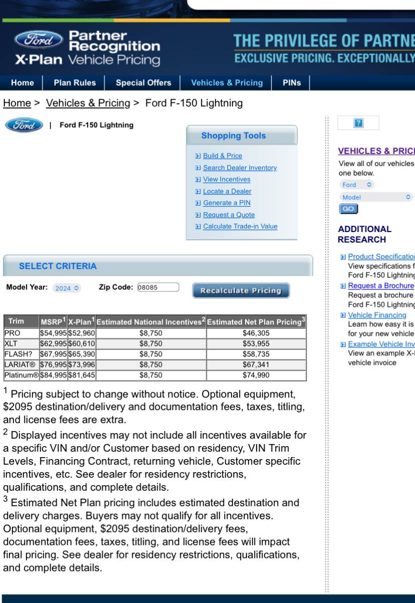 Ford F-150 Lightning 2024 Lightning Flash plus $3395 options = $49,880 with A/Z plan IMG_0536