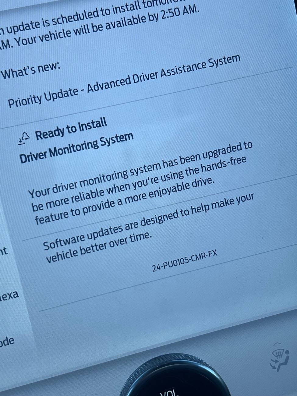 Ford F-150 Lightning Priority Update: 24-PU0105-CMR-FX. Driver Monitoring System IMG_0545