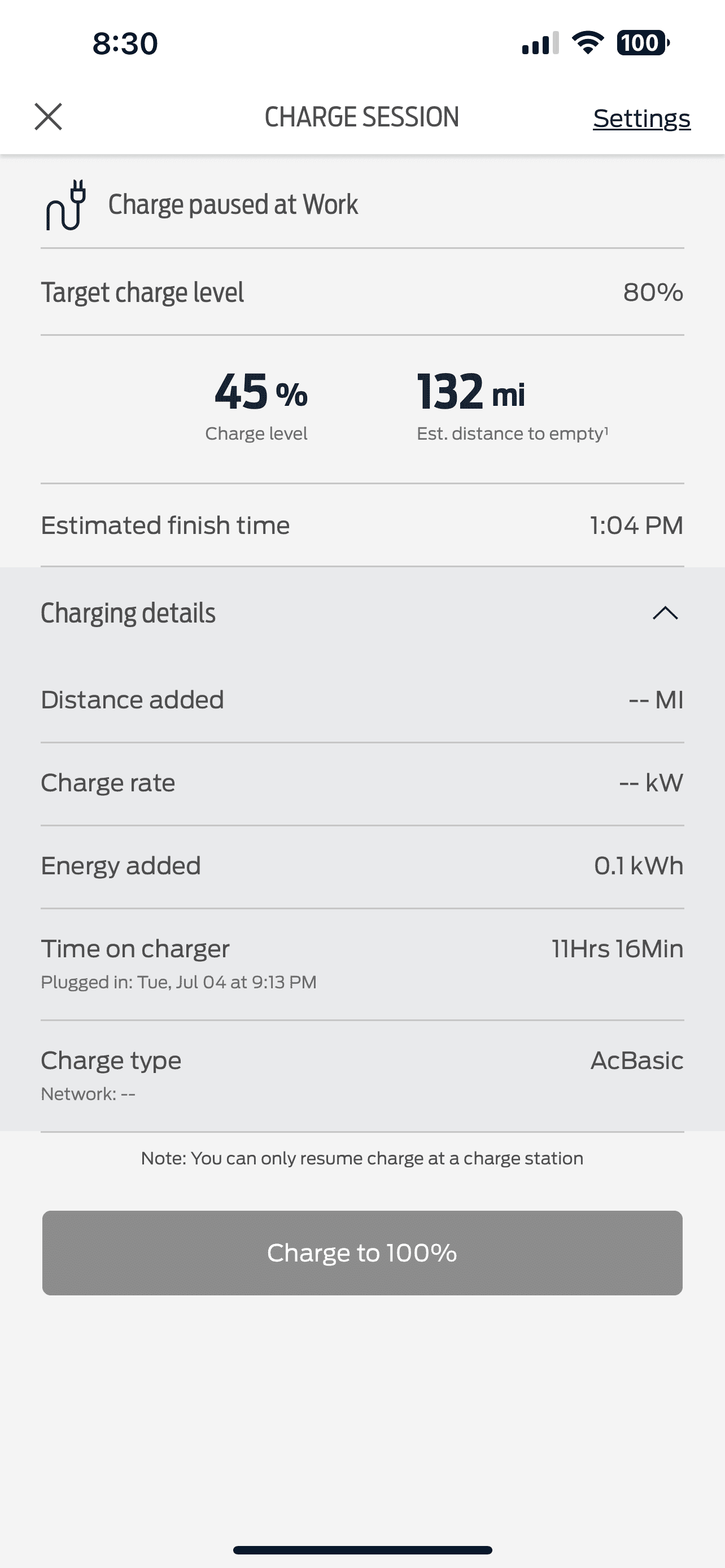 Ford F-150 Lightning Charging Paused note: You Can Only Resume Charge At A Charge Station IMG_0744