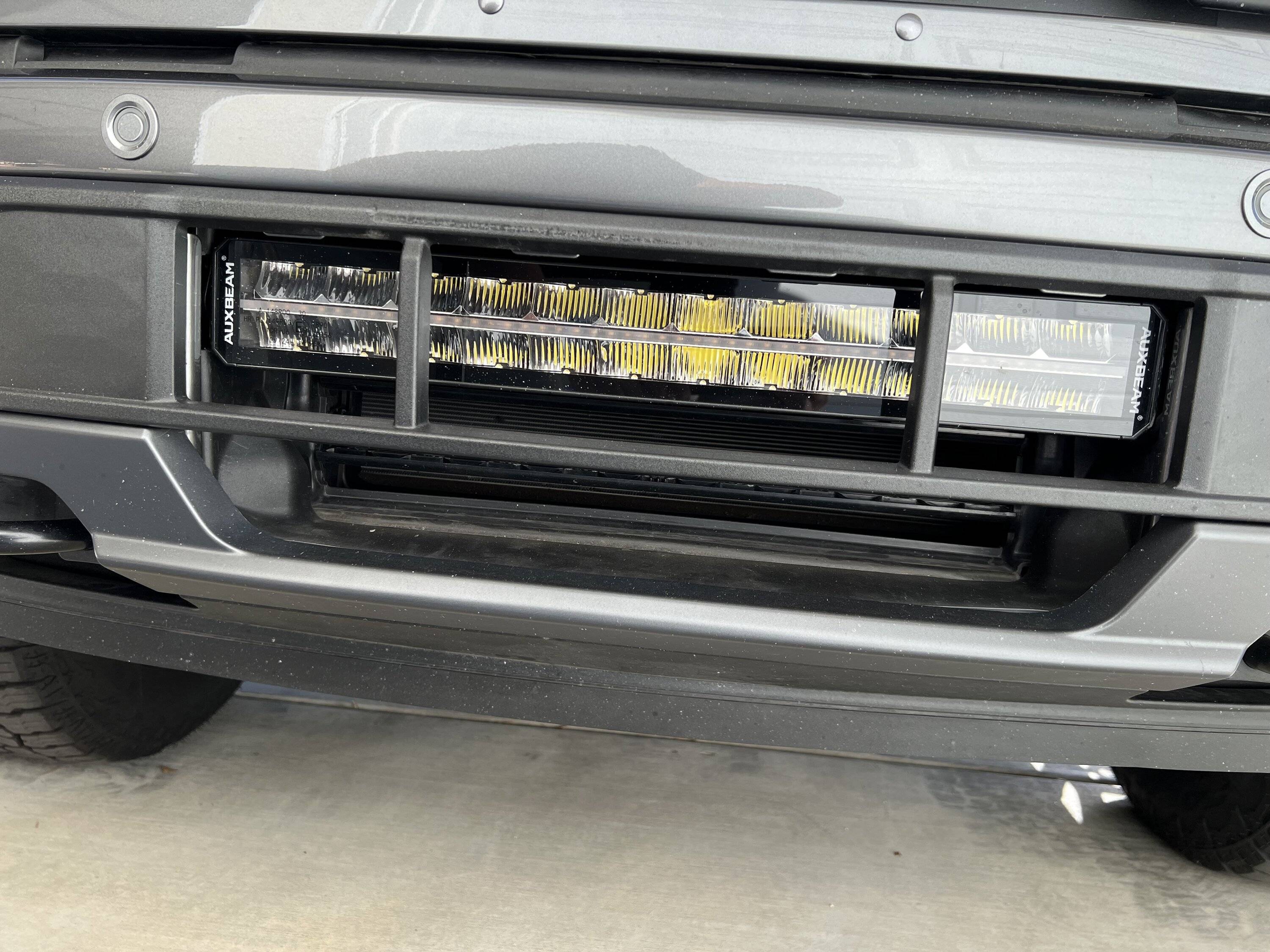 Ford F-150 Lightning 22" Lightbar installed in Front Bumper / Active Shutter area IMG_1584