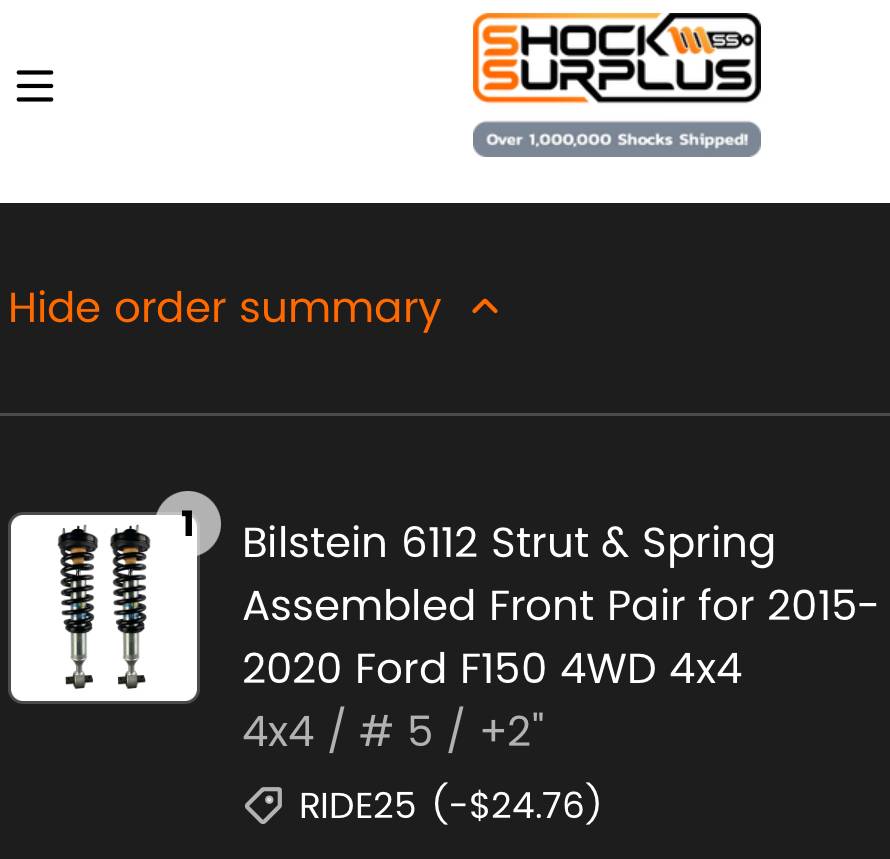 Ford F-150 Lightning Ordering Bilstein 6112 Kit IMG_1752