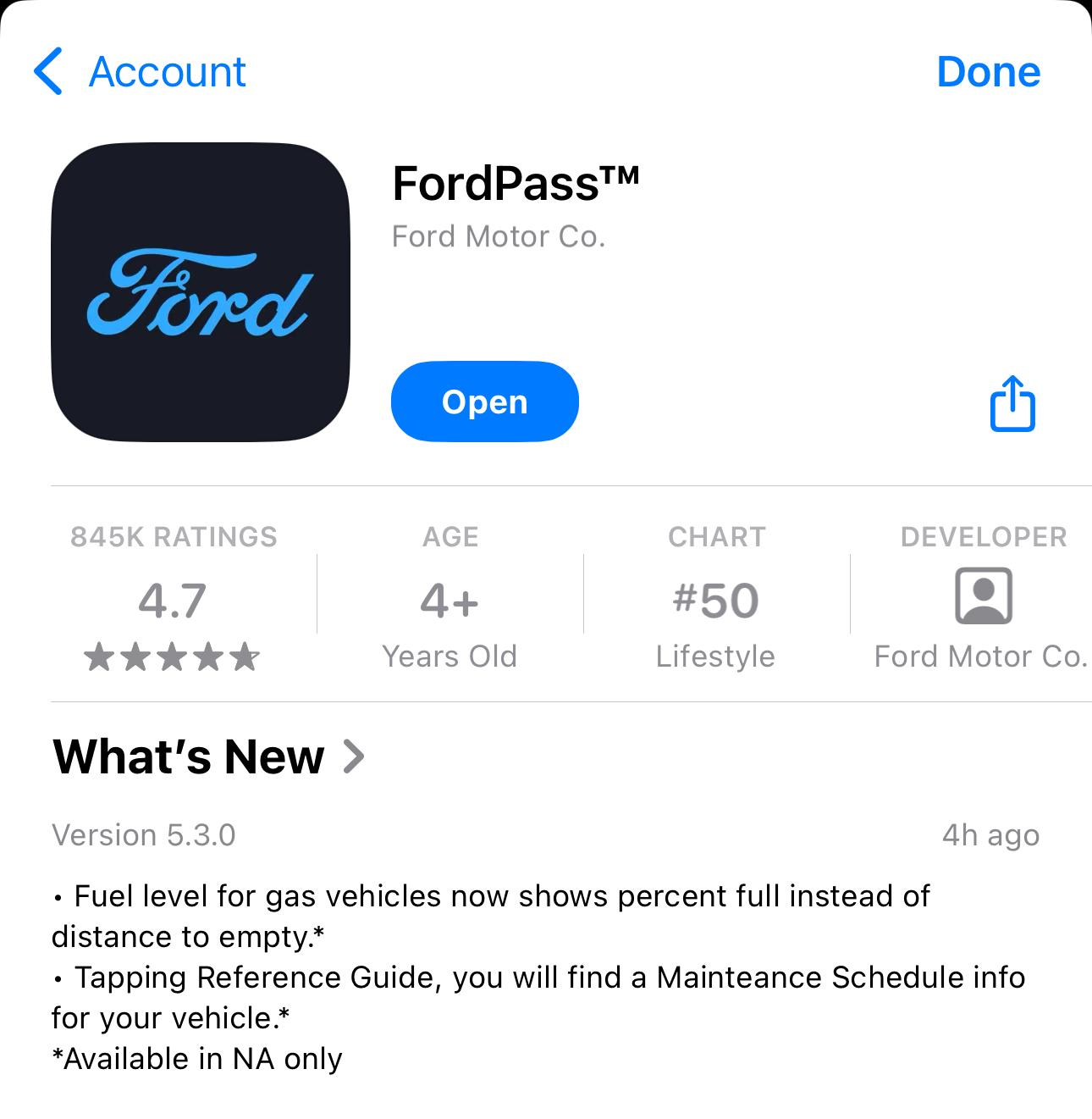 Ford F-150 Lightning Ford Pass App 5.3.0 updated to 5.3.1 IMG_1978