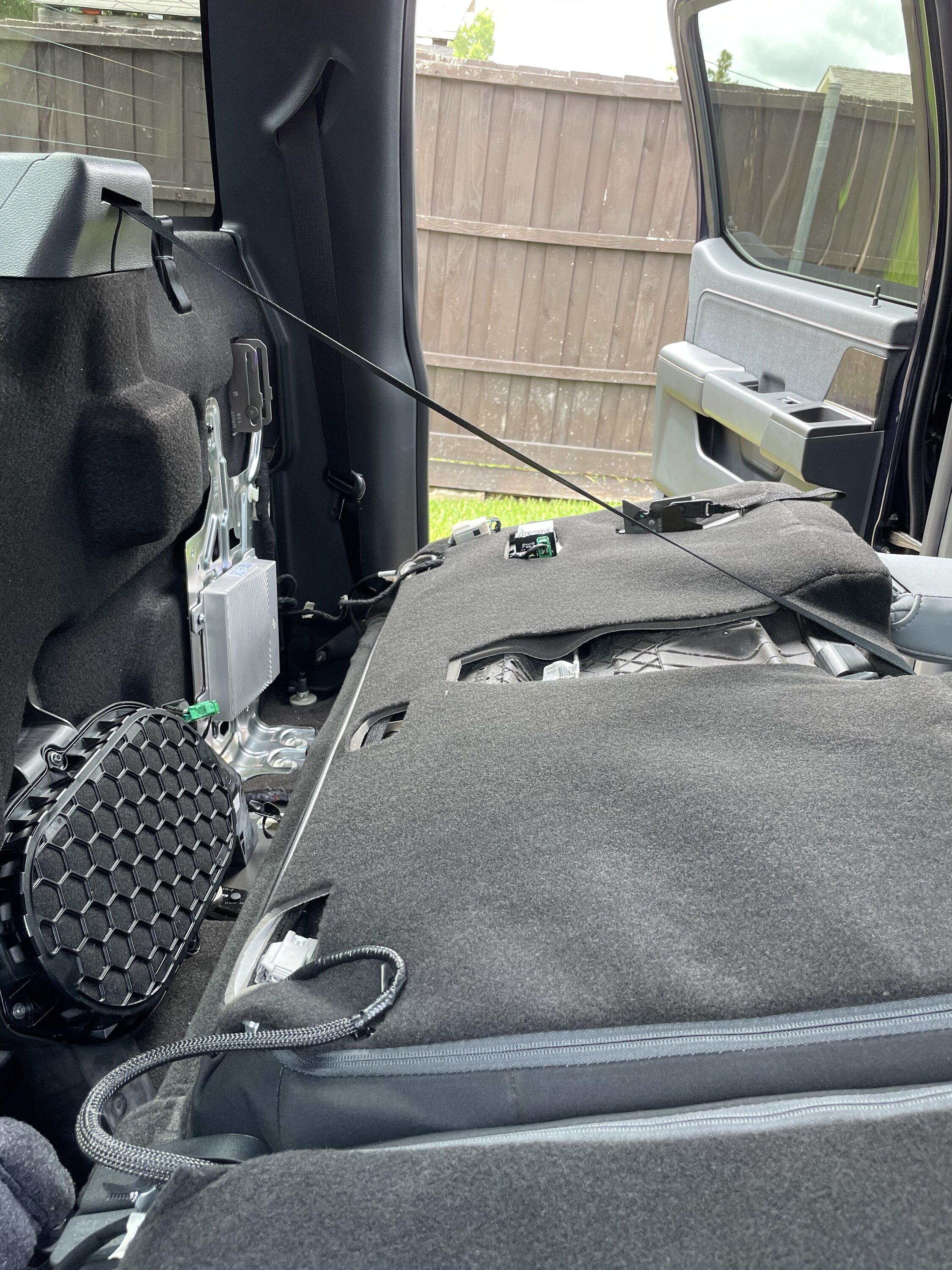 Ford F-150 Lightning Installed JL Audio 8" Powered MicroSub+ behind rear seat - Lariat ER IMG_2077