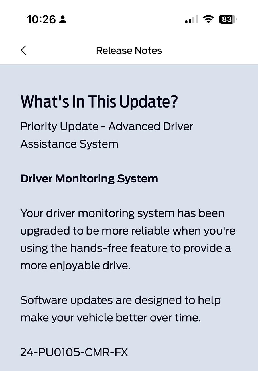 Ford F-150 Lightning Priority Update: 24-PU0105-CMR-FX. Driver Monitoring System IMG_2333