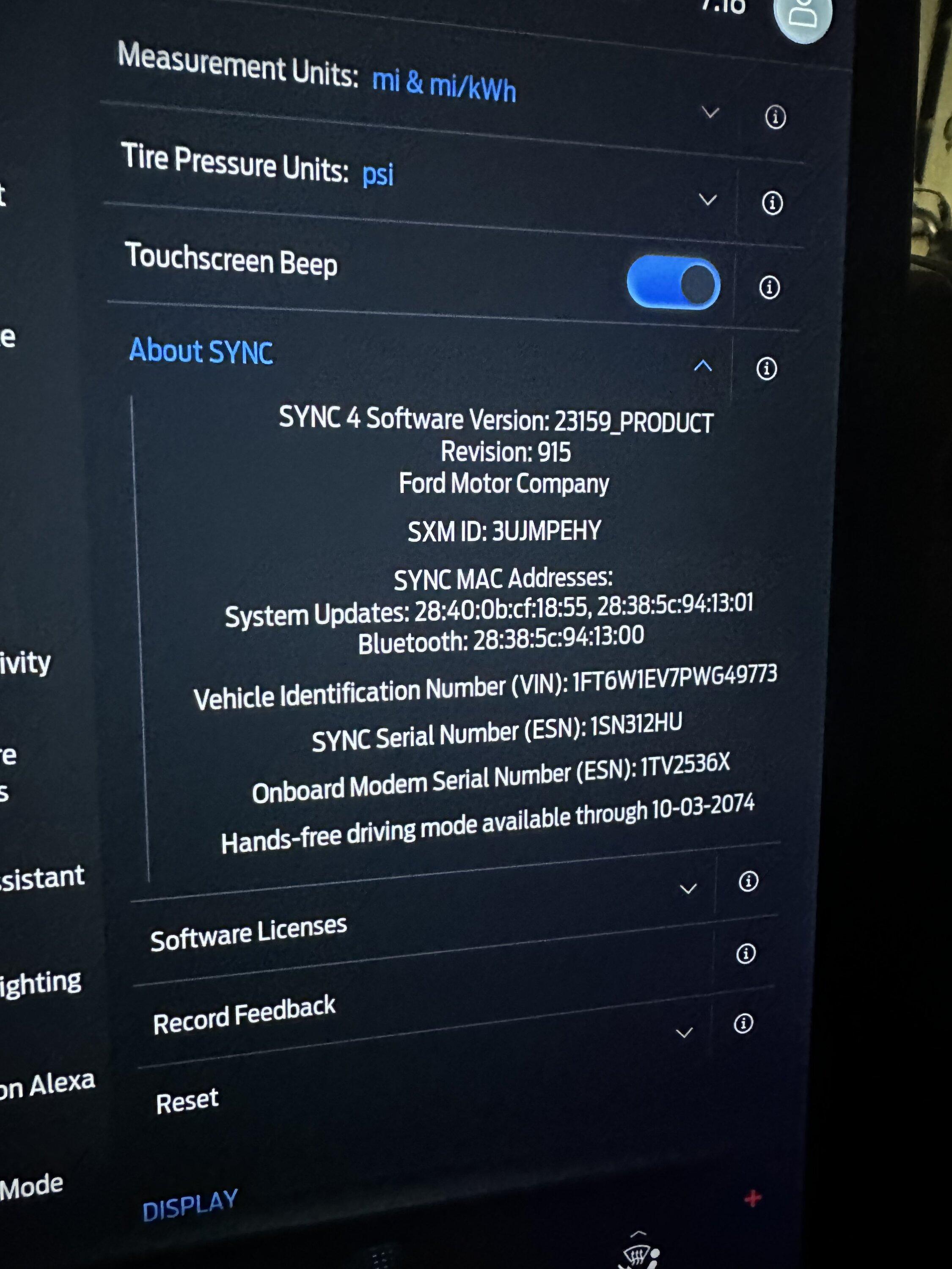 Ford F-150 Lightning Sync 4 version number?? IMG_2676