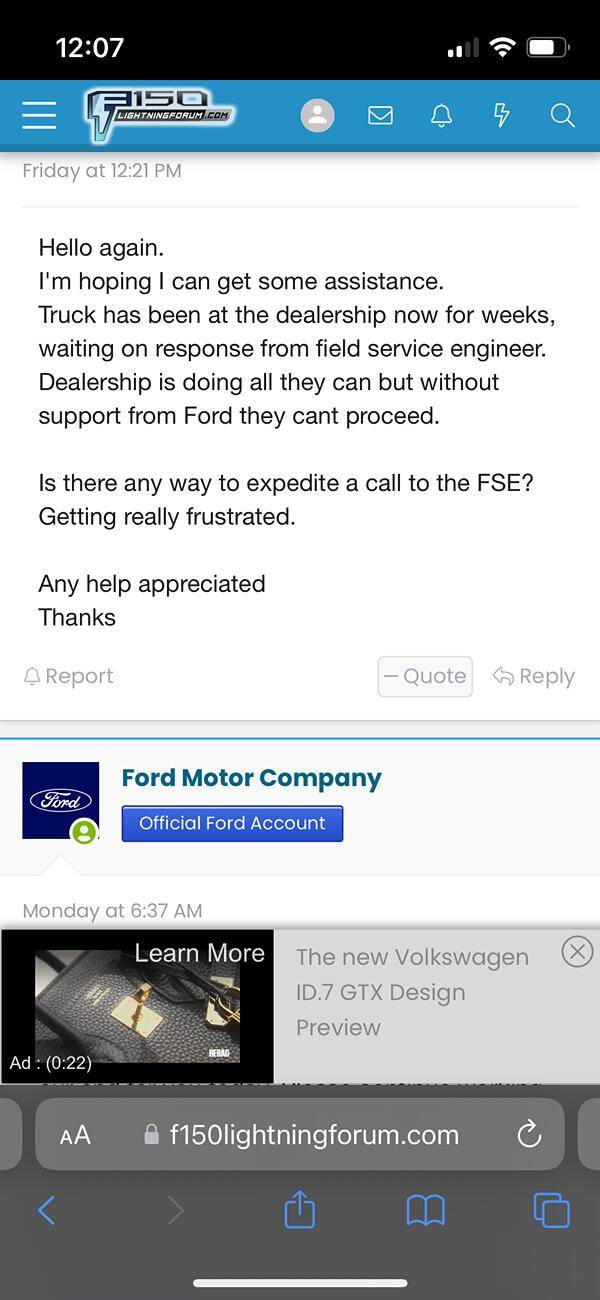 Ford F-150 Lightning Is the Official Ford Motor Company account for issues/repairs on this forum legit? IMG_3155