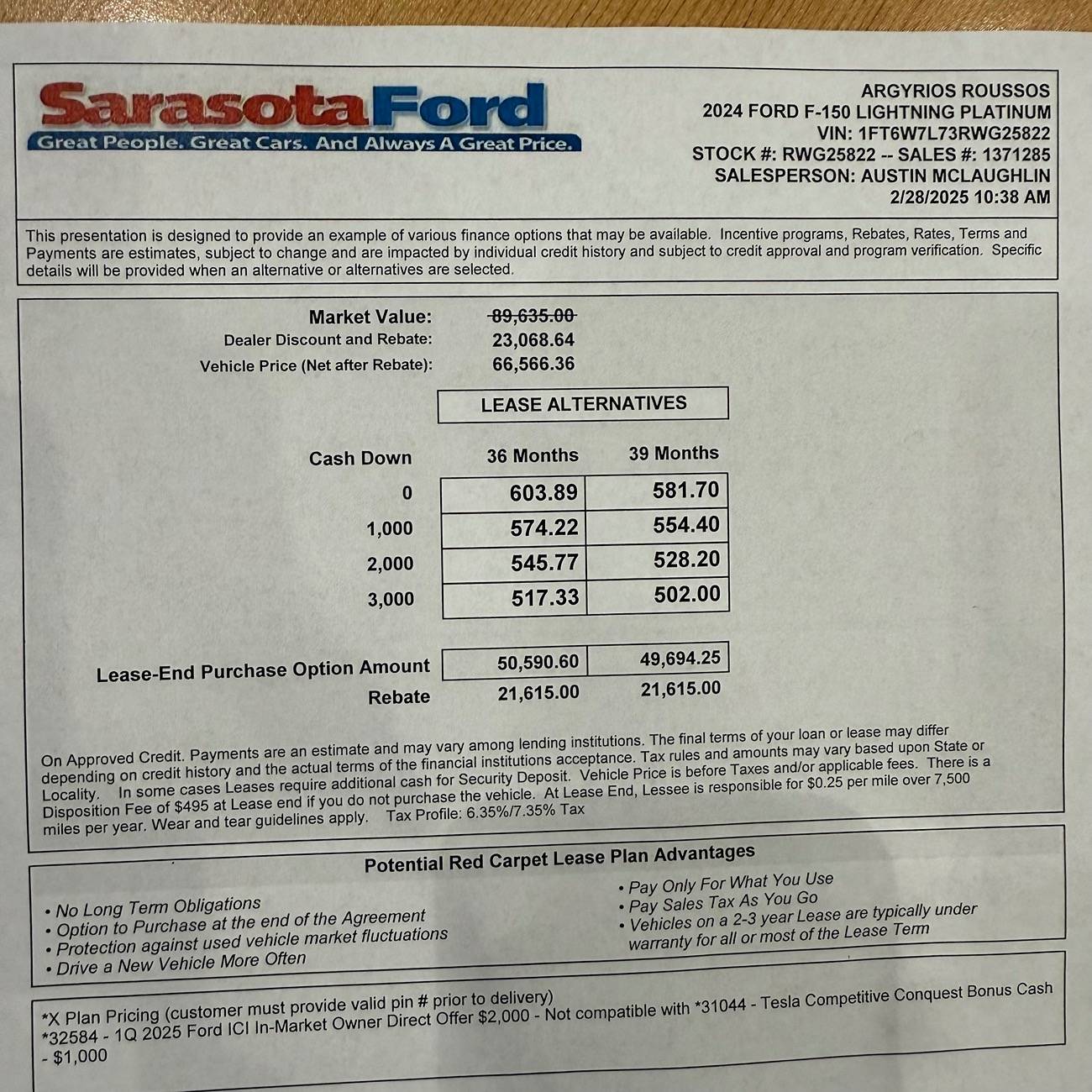 Ford F-150 Lightning Swap 23 Lariat ER for 24 Platinum am I crazy? IMG_3216