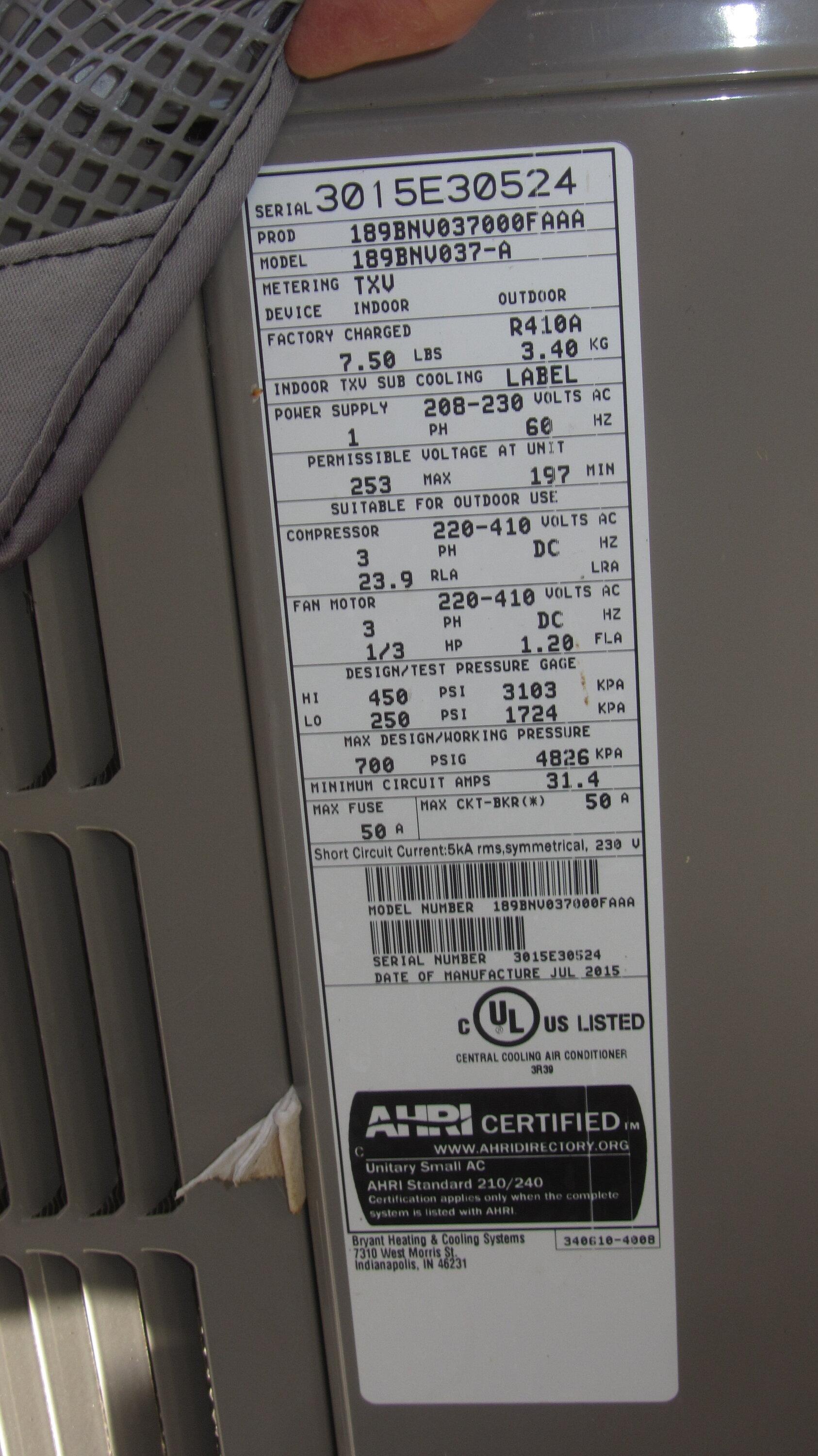 Ford F-150 Lightning 9.6kw ProPower - different battery pack? IMG_3415 bryant air conditioner sn3015e30524 prod189bnv037000faaa model189bnv037-a min circuit...JPG