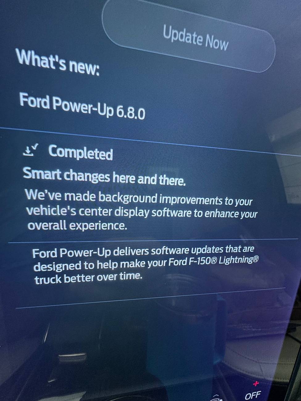 Ford F-150 Lightning Power-Up OTA 6.8.0 - Smart Changes: Center Screen IMG_3720