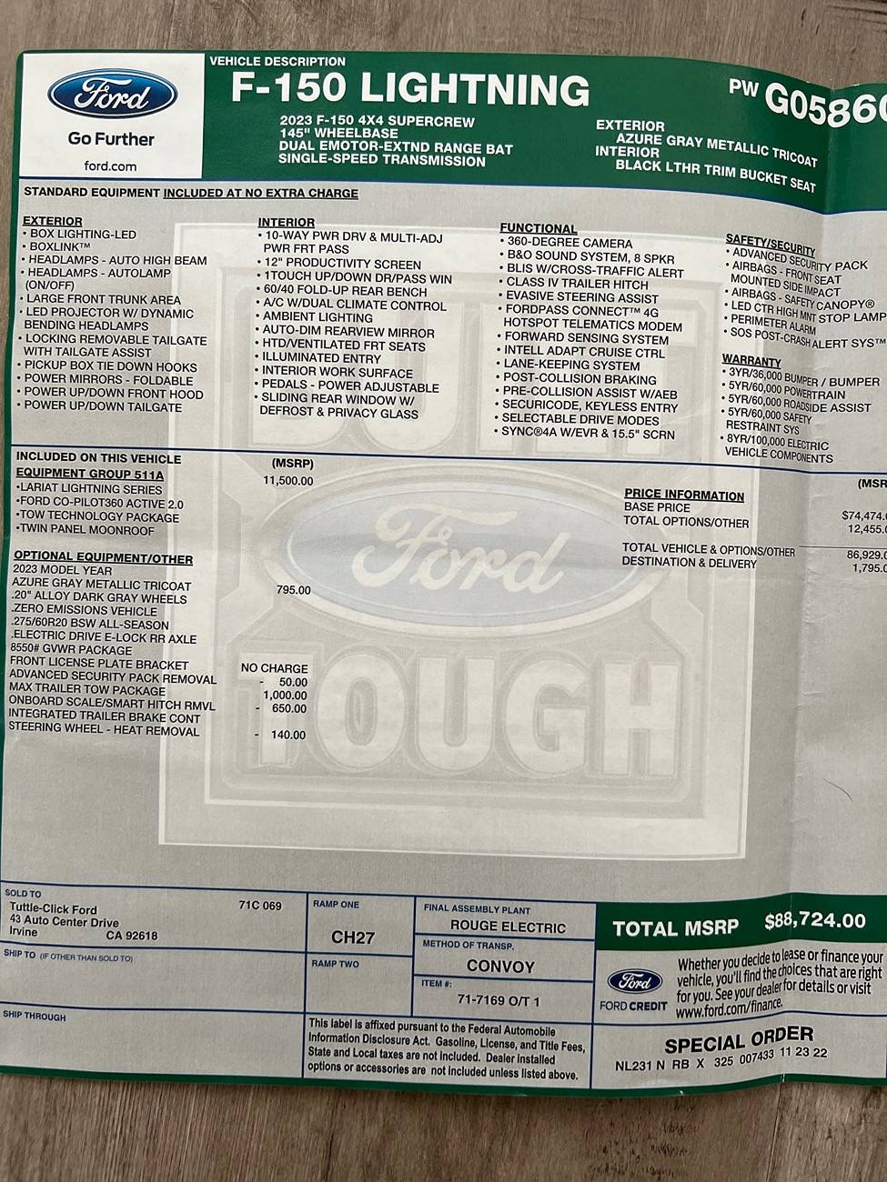 Ford F-150 Lightning 2023 F150 Lightning Lariat ER w Extended Warranty / 511A / Azure Gray IMG_3829.JPG