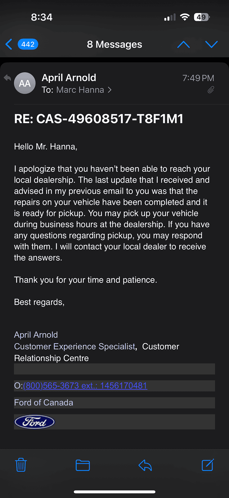 Ford F-150 Lightning Powertrain malfunction on a 2023 Lariat ER. Haven't heard anything back from dealer for a week. IMG_6833