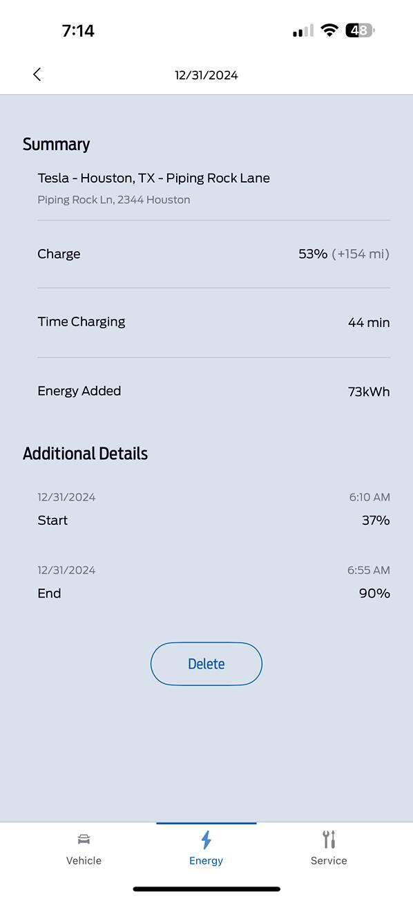 Ford F-150 Lightning Blue Oval charges vs Tesla charge via app IMG_6854