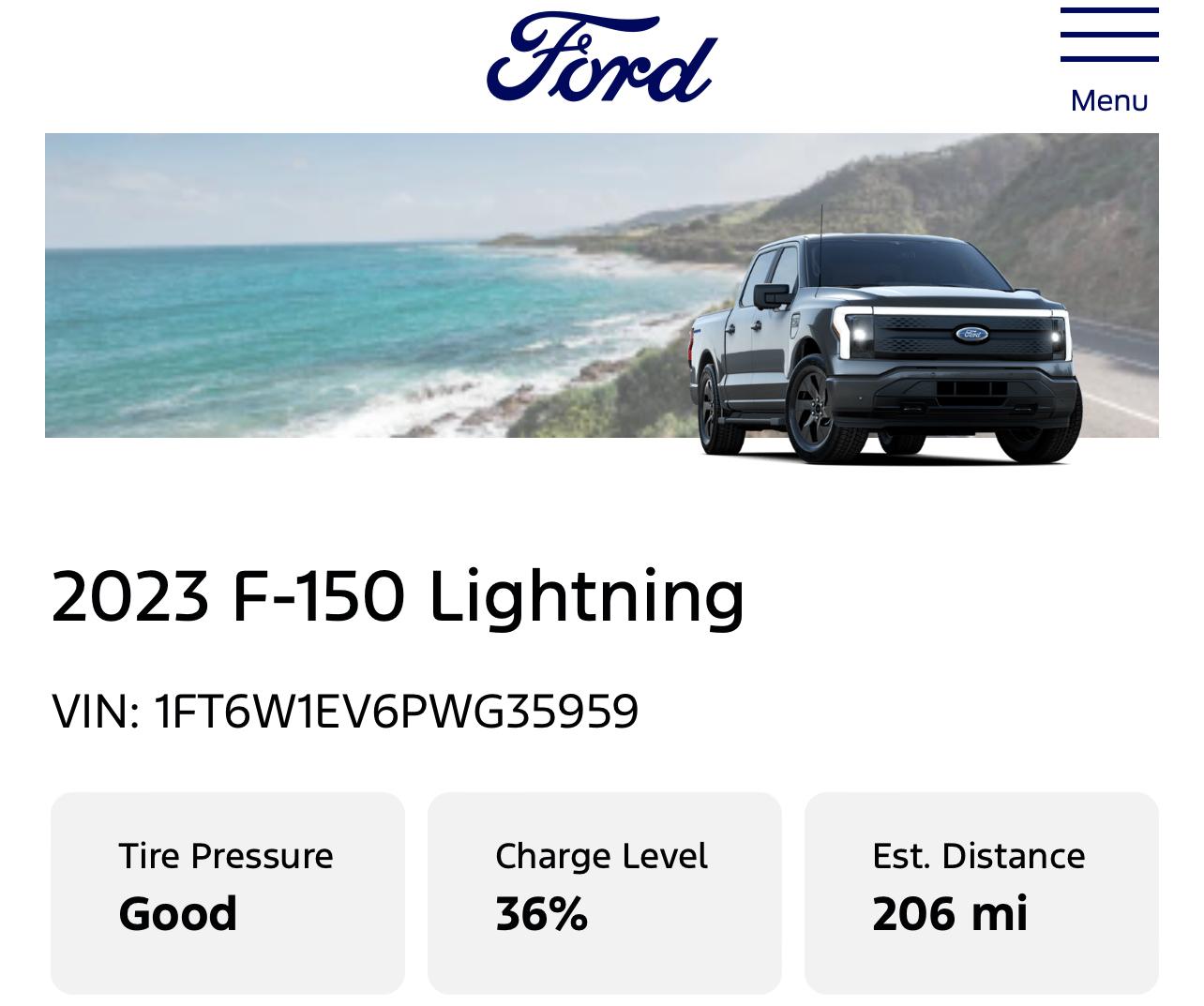 Ford F-150 Lightning My Ford.com account no longer shows 12 volt percentage IMG_8244