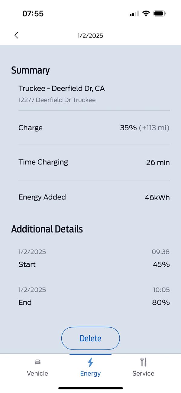 Ford F-150 Lightning Blue Oval charges vs Tesla charge via app IMG_8315