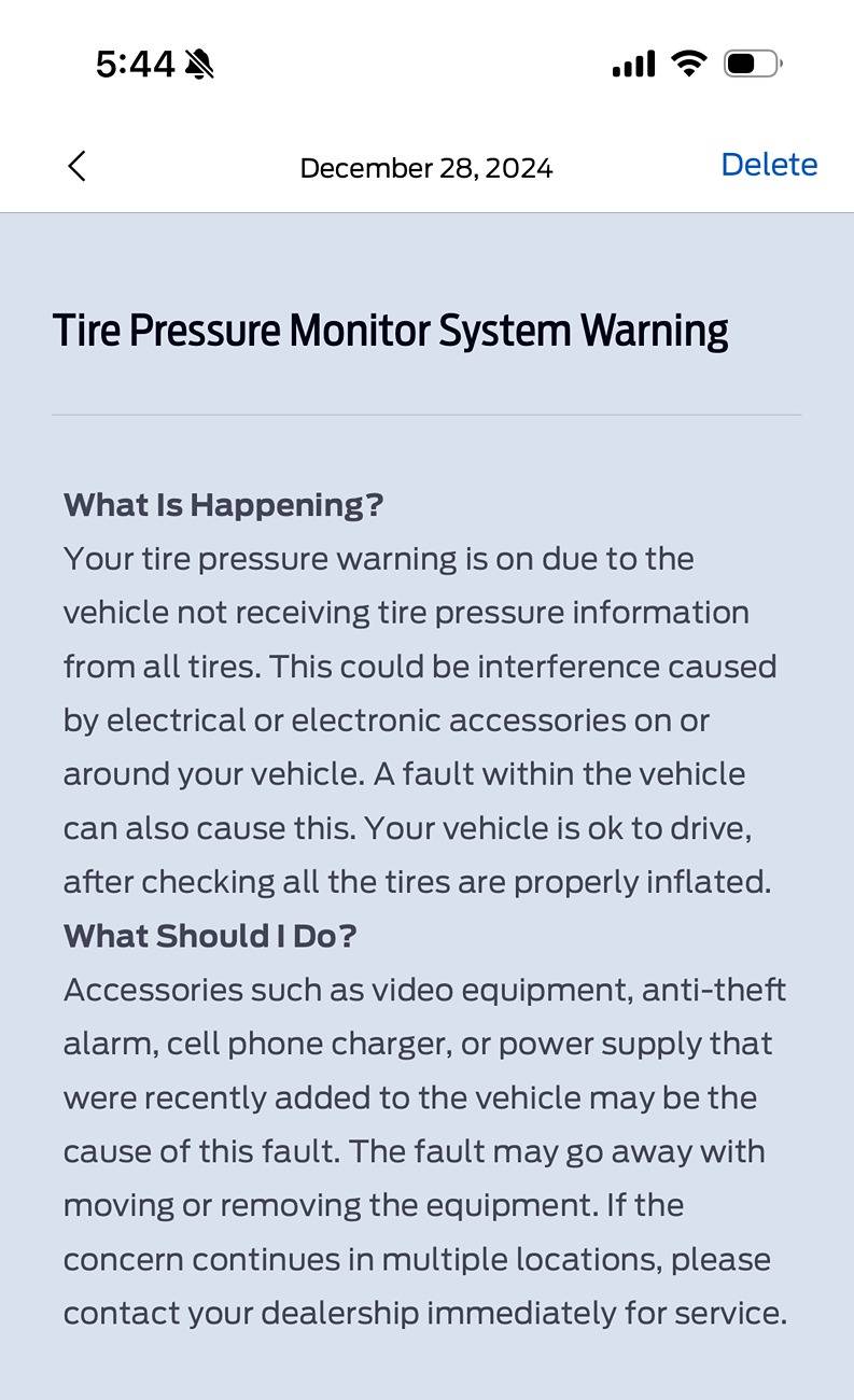 Ford F-150 Lightning TPMS Fault while driving the same stretch of highway, every time. IMG_9D10F9552AFF-1