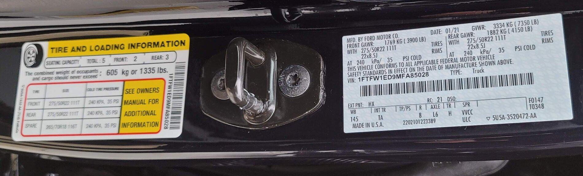 Ford F-150 Lightning Feedback Requested on Limited w/ PB Towing Inbound Jayco Travel Trailer Inside Door Jam Numbers