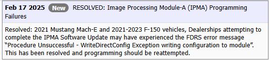 Ford F-150 Lightning CSP 24B56 - Inoperative Front Parking Sensor(s) - IPMA Software Update for Certain 2022-24 F-150 Lightning Trucks IPMA_FDRS_Config_Maybe_Fixed