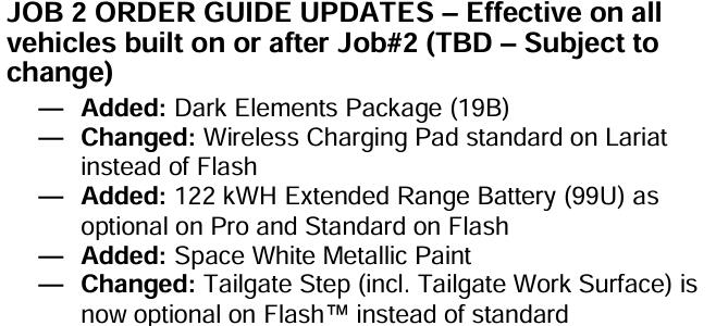 Ford F-150 Lightning Job 2 Order Guide and changes job2 1