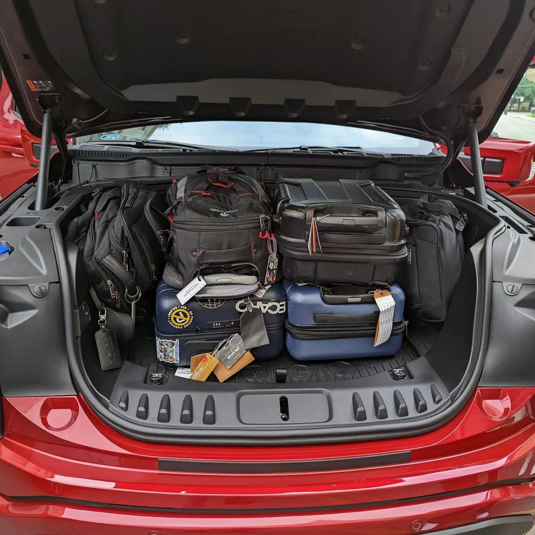 Ford F-150 Lightning Luggage fit test in Lightning frunk (front trunk) lightning frunk trunk luggage test