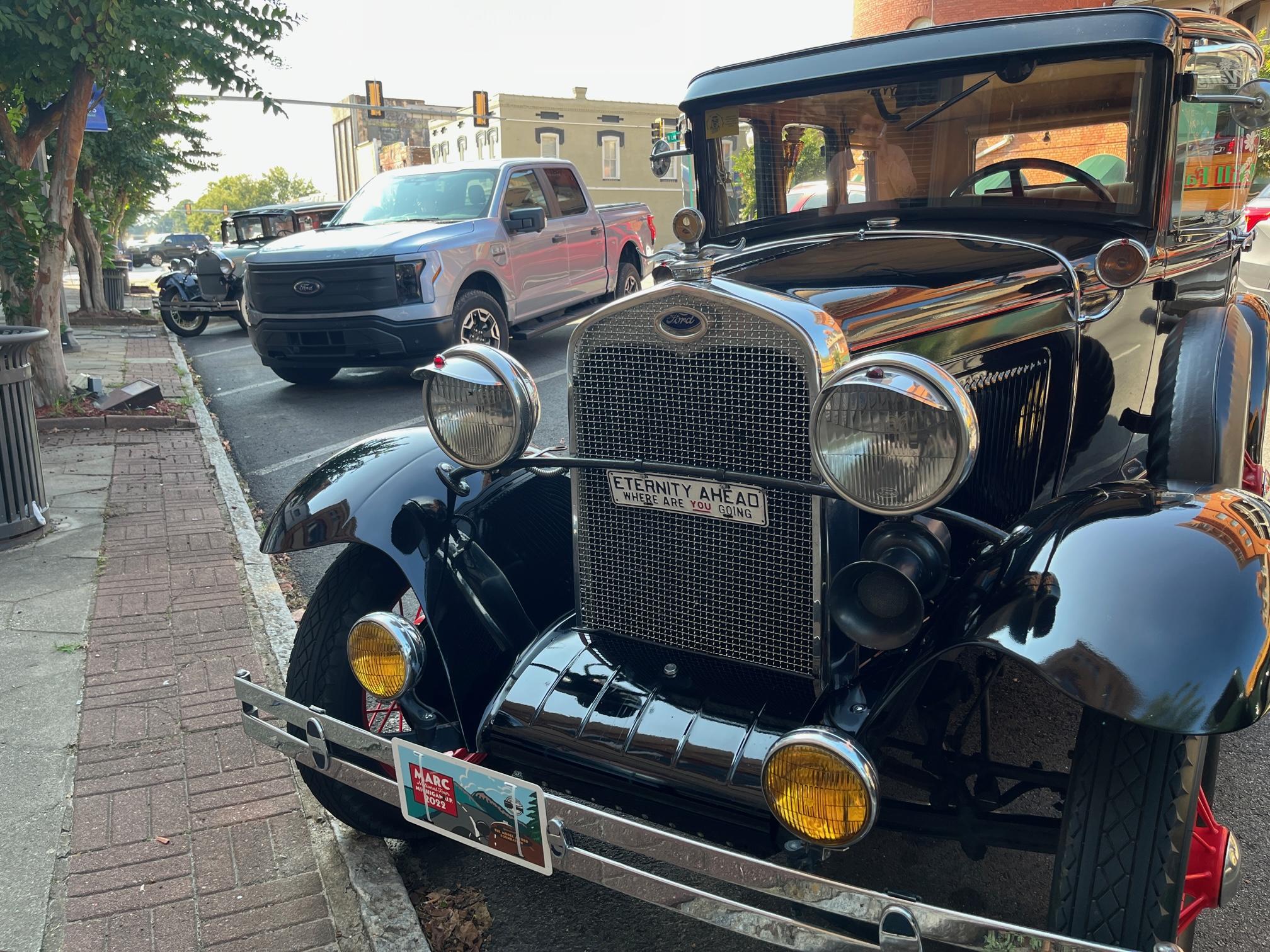 Ford F-150 Lightning "Hey is that a '23?" Yeah, they both are! Model A and the LIGHTNING! 1922 to 2022....JPG