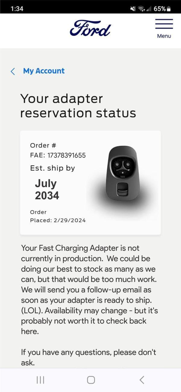 Ford F-150 Lightning Anyone else having trouble getting a Tesla adapter from Ford? Modified Ford adapter notice2 sm