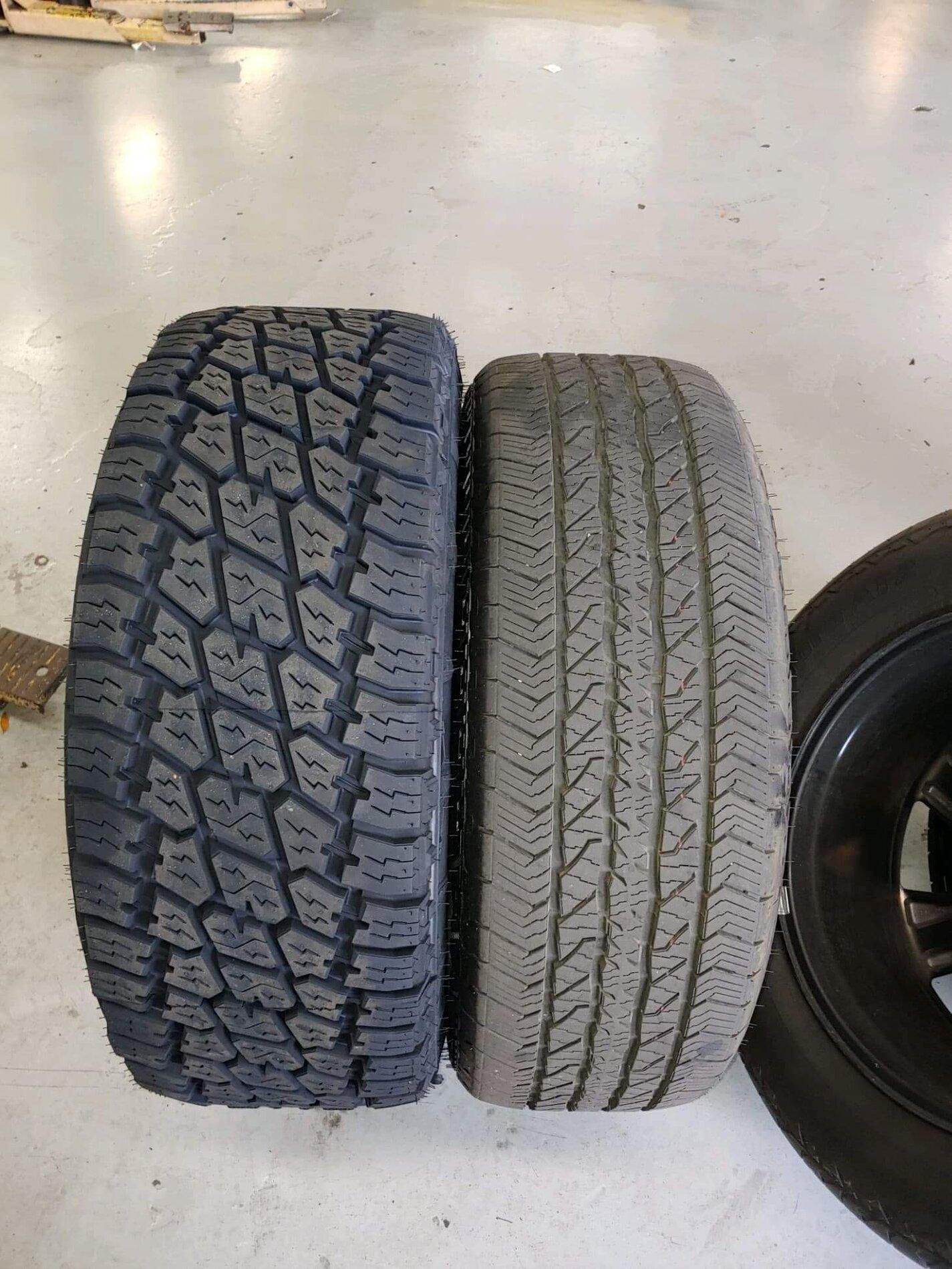 Ford F-150 Lightning 275/65/20 Nitto Ridge Grappler VS 295/60/20 Terra Grappler side by side visual comparison. received_277179610620910