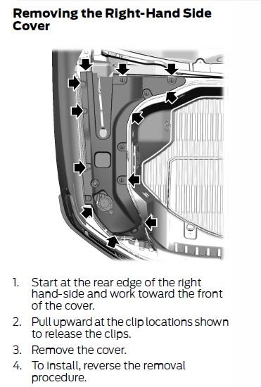 Ford F-150 Lightning CSP 24B14: LVB falls below 9 volts failed Charge Port actuator pin (DCFC) removing passenger side cover