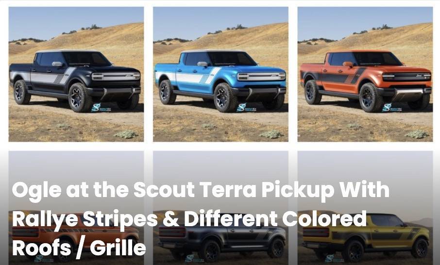 Ford F-150 Lightning Official: Scout EV Pickup & SUV debut w/ Gas Range Extender, 4x4, BOF, Lockers, Sway Bar Disconnect -- All Specs, Wallpapers, Videos scout-terra-pickup-colors-stripes-jpg-