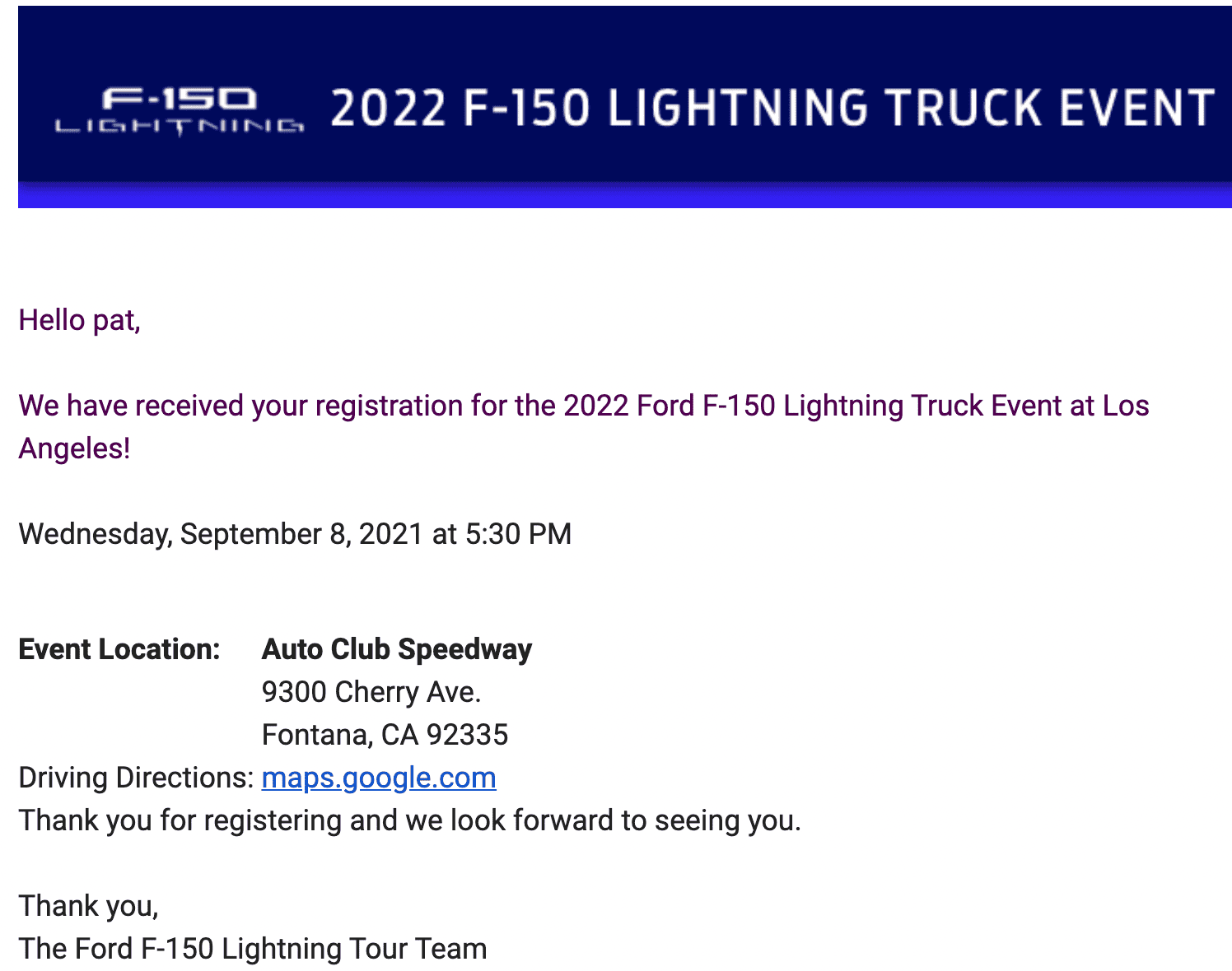 Ford F-150 Lightning Ford Lightning Roadshow invite for reservation holders Screen Shot 2021-08-26 at 12.56.39 PM