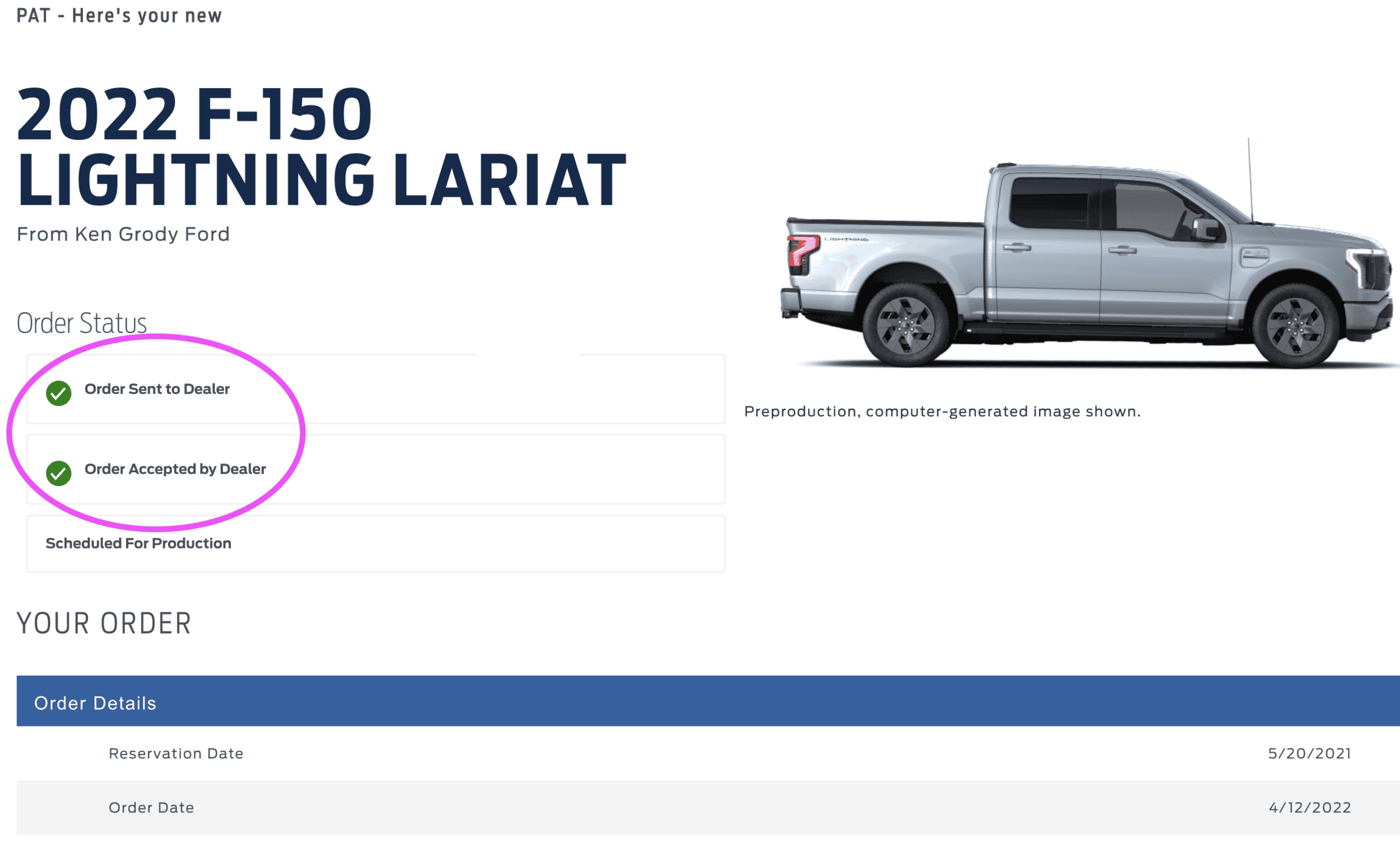 Ford F-150 Lightning Dealer has no info on any orders? Screen Shot 2022-04-18 at 6.48.10 AM