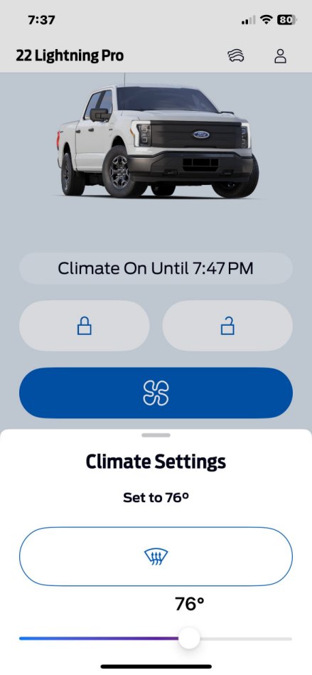 Ford F-150 Lightning No climate controls on Fordpass app screen01