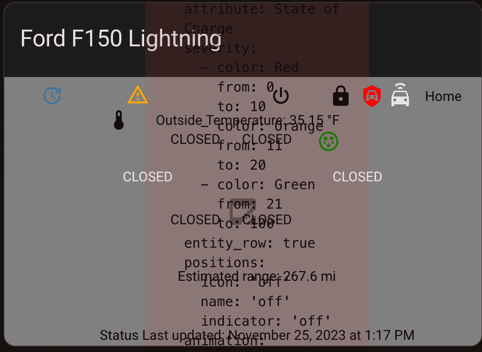 Ford F-150 Lightning Home Assistant - Ford F150 Lightning Dashboard. Screenshot 2023-11-25 at 1.29.31 PM