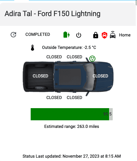 Ford F-150 Lightning Home Assistant - Ford F150 Lightning Dashboard. Screenshot 2023-11-27 at 8.59.48 AM