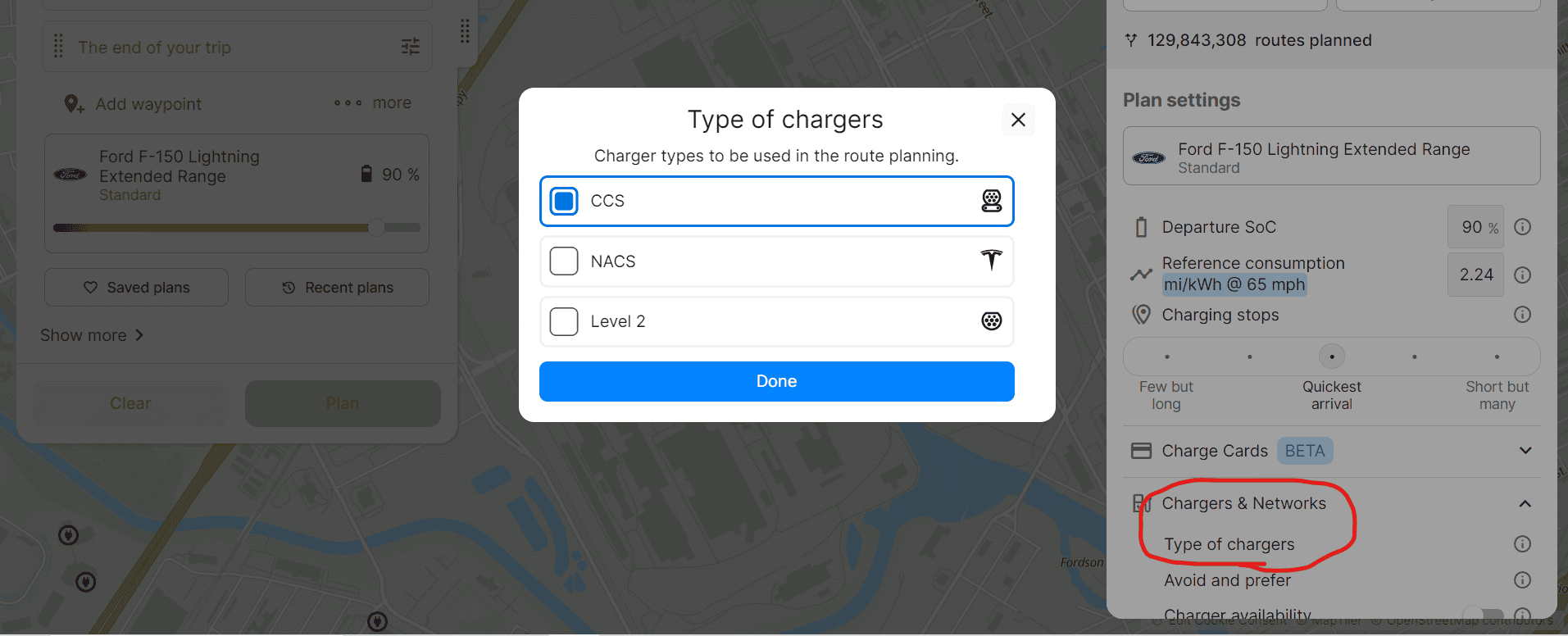 Ford F-150 Lightning a Better Route Planner doesn't show Fords CCS1 (J1772 + DC) charge port Screenshot 2024-01-15 141255