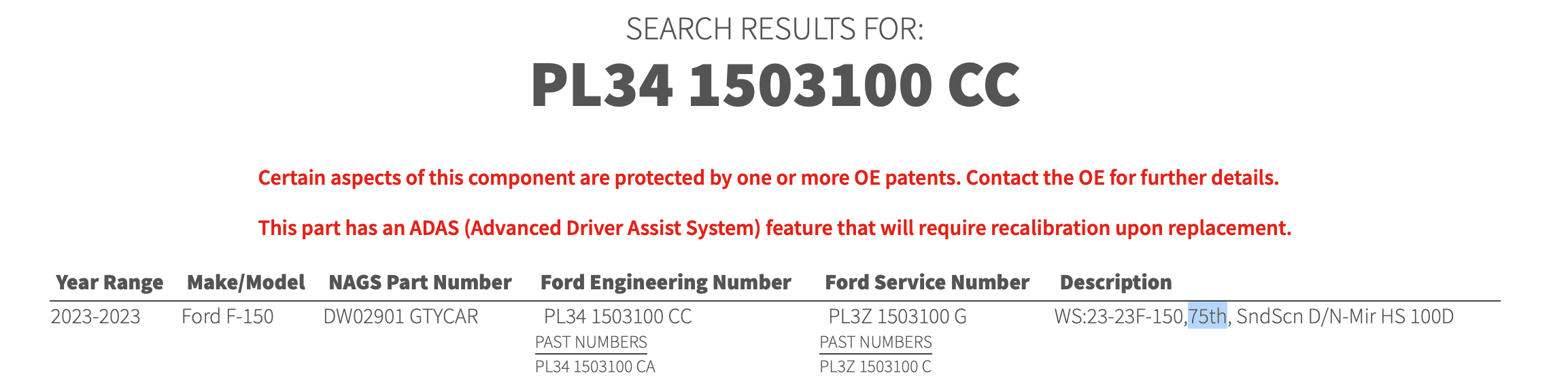 Ford F-150 Lightning 75th Anniversary Windshield part number Screenshot 2024-01-29 at 8.39.10 PM