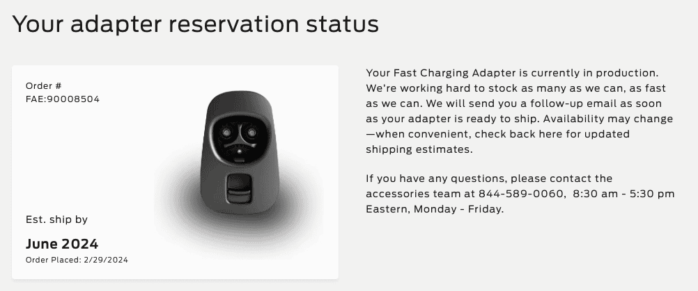 Ford F-150 Lightning Update: F-150 Lightning Fast Charging Tesla Adapters Start Shipping TODAY Per Ford! Screenshot 2024-04-26 at 11.24.11 AM