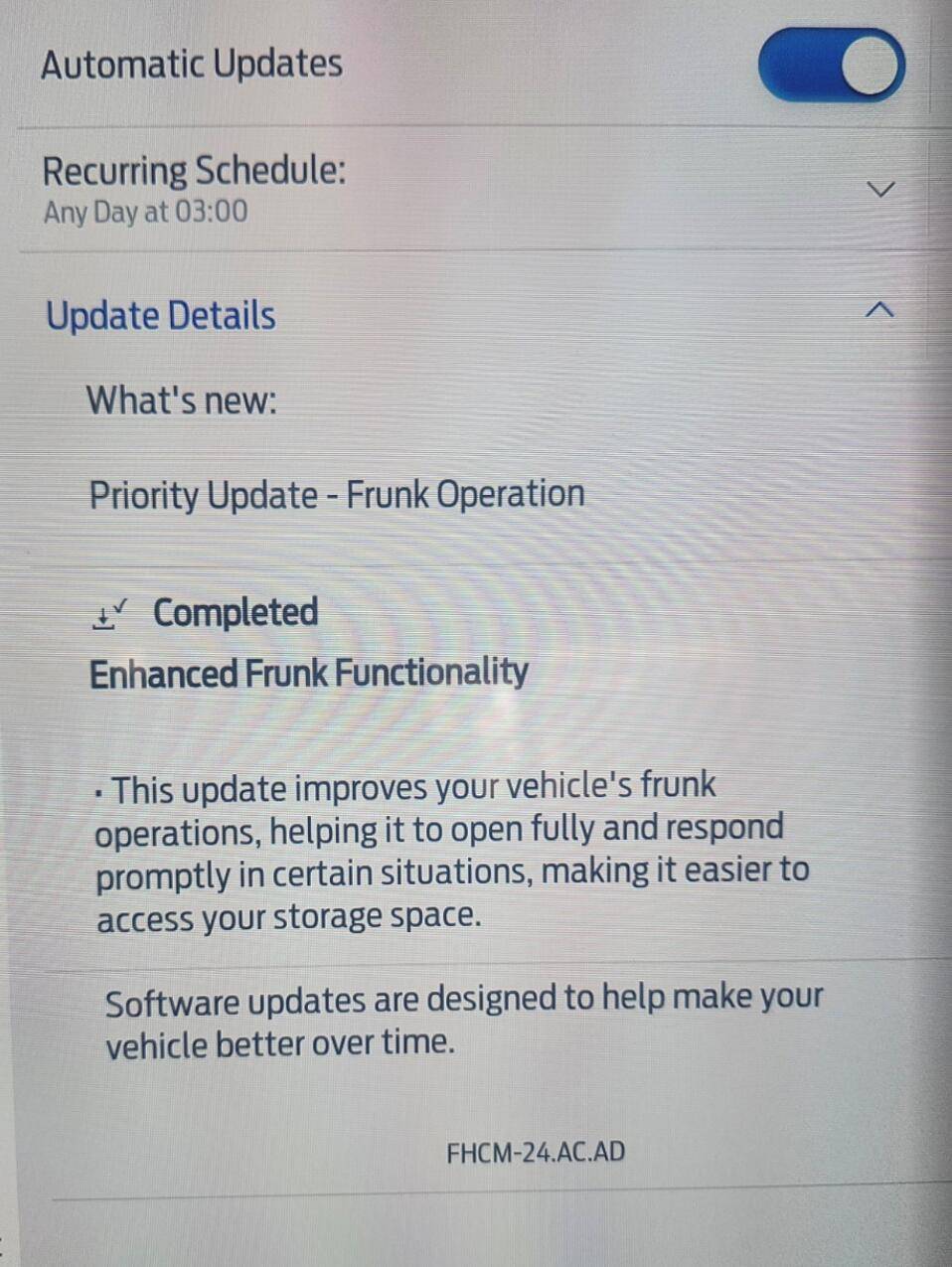 Ford F-150 Lightning Priority Update: FHCM-24.AC.AD - Frunk Operation Screenshot 2025-04-25 150139