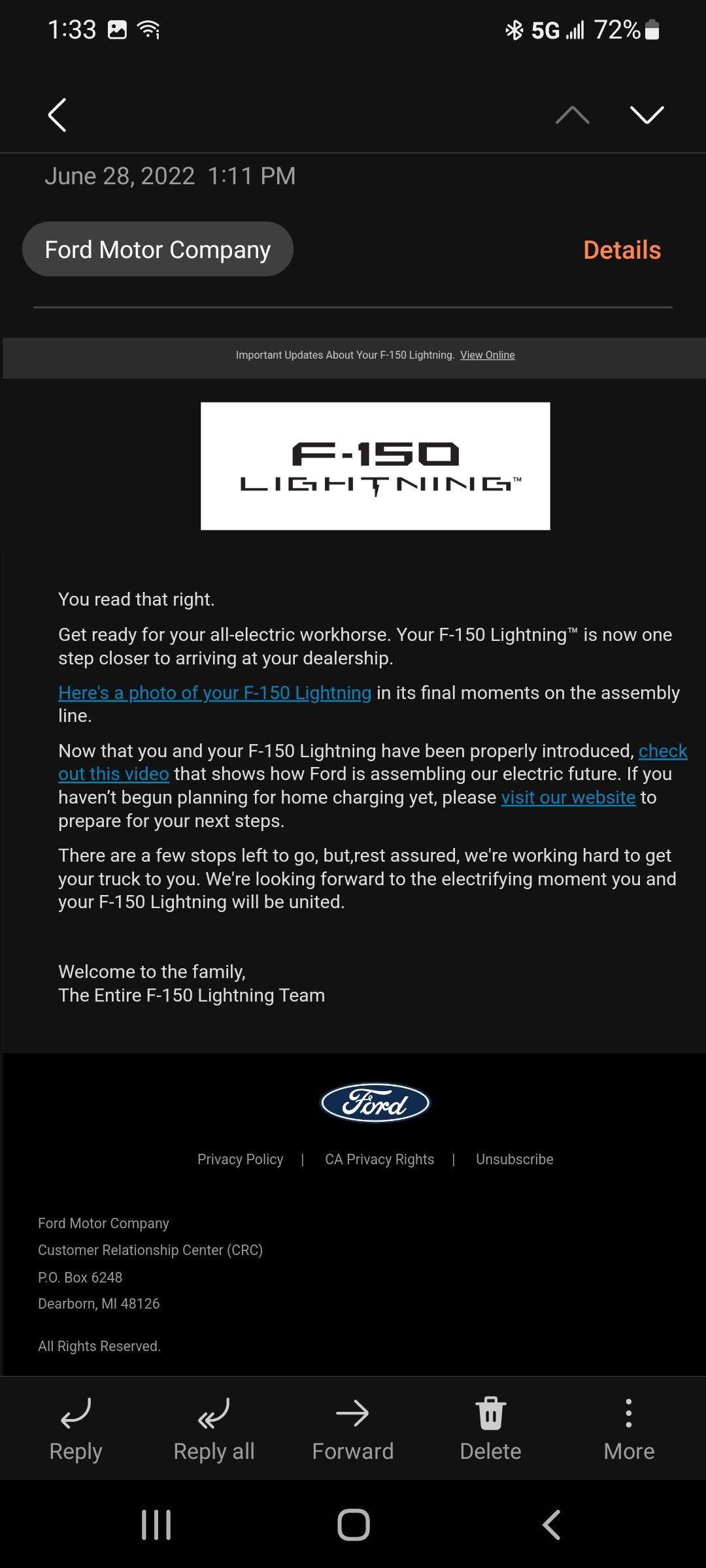 Ford F-150 Lightning Email & Photo: Your F-150 Lightning just rolled off the assembly line [post yours] Screenshot_20220628-133309_Email