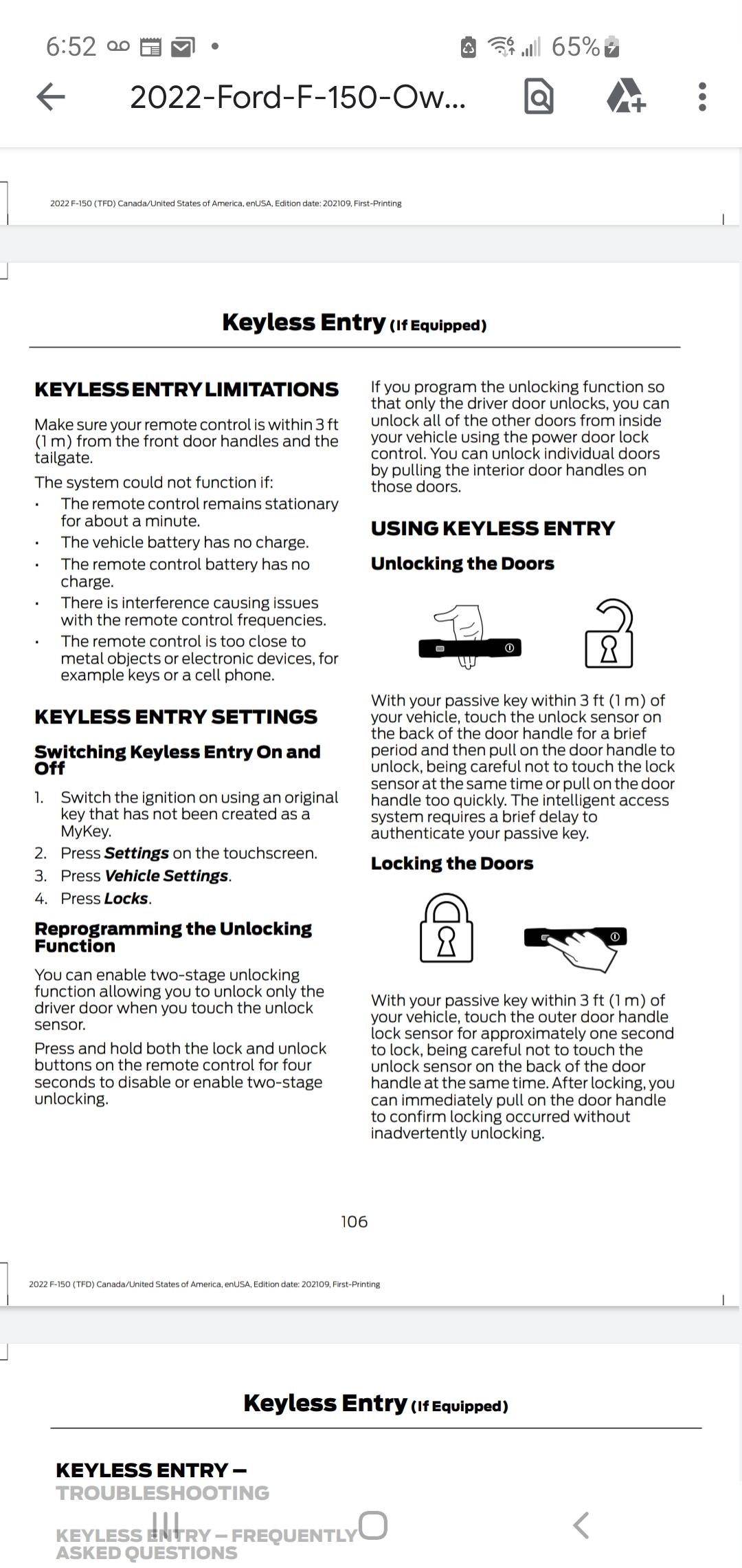 Doors and Locks - Keyless Entry (If Equipped)