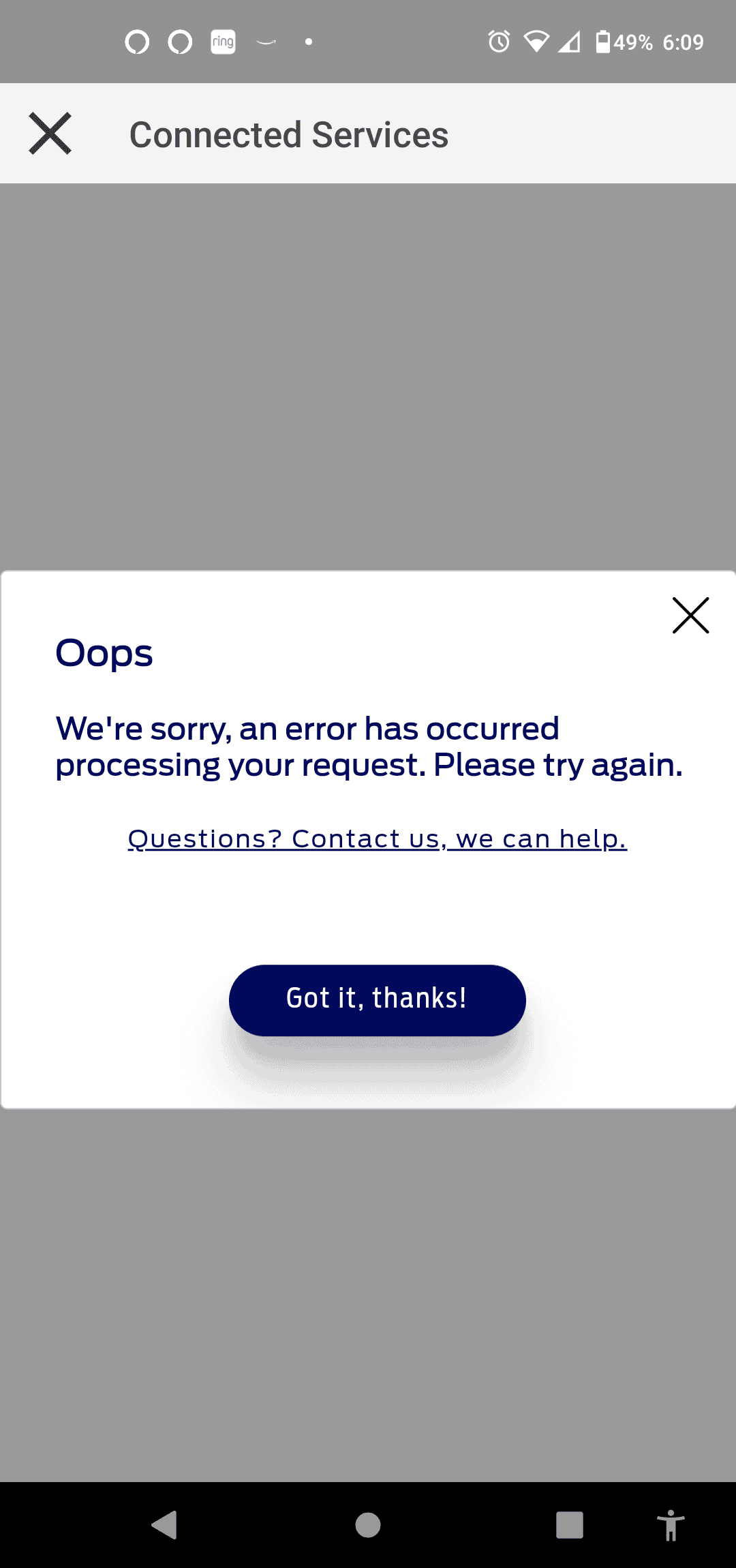 Ford F-150 Lightning Fordpass. Need help ASAP Screenshot_20231027-180938 FordPass Account Settings Connected Services Oops, error occurred