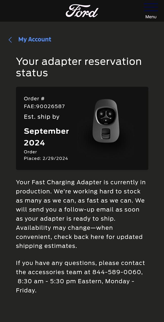 Ford F-150 Lightning NACS Adapter shipping delayed until September Screenshot_20240731_133022_Brave