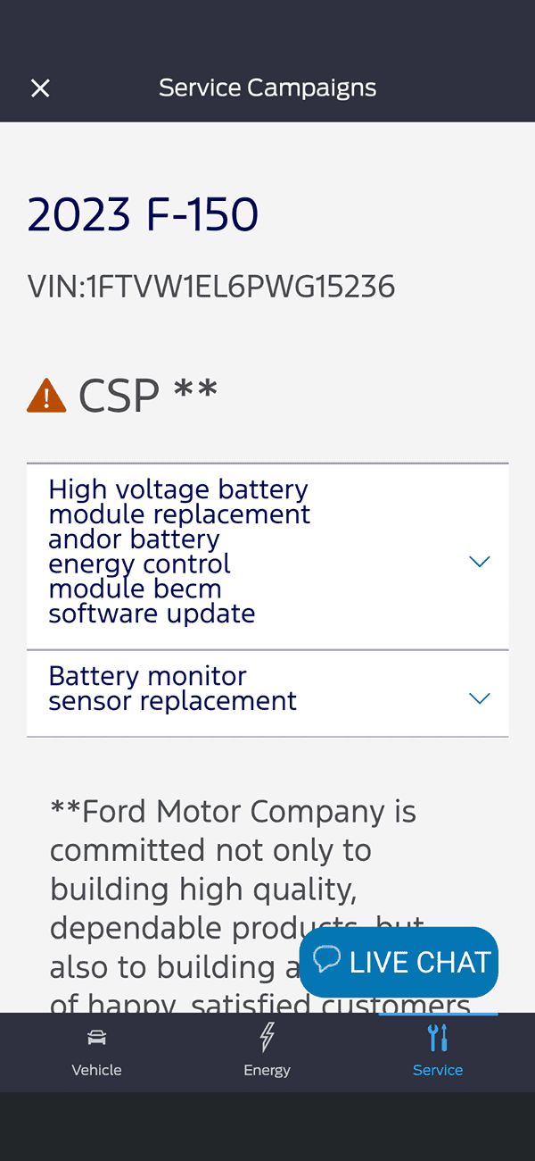 Ford F-150 Lightning Ford Pass APP Service Campaign Info... Screenshot_20240827-203656