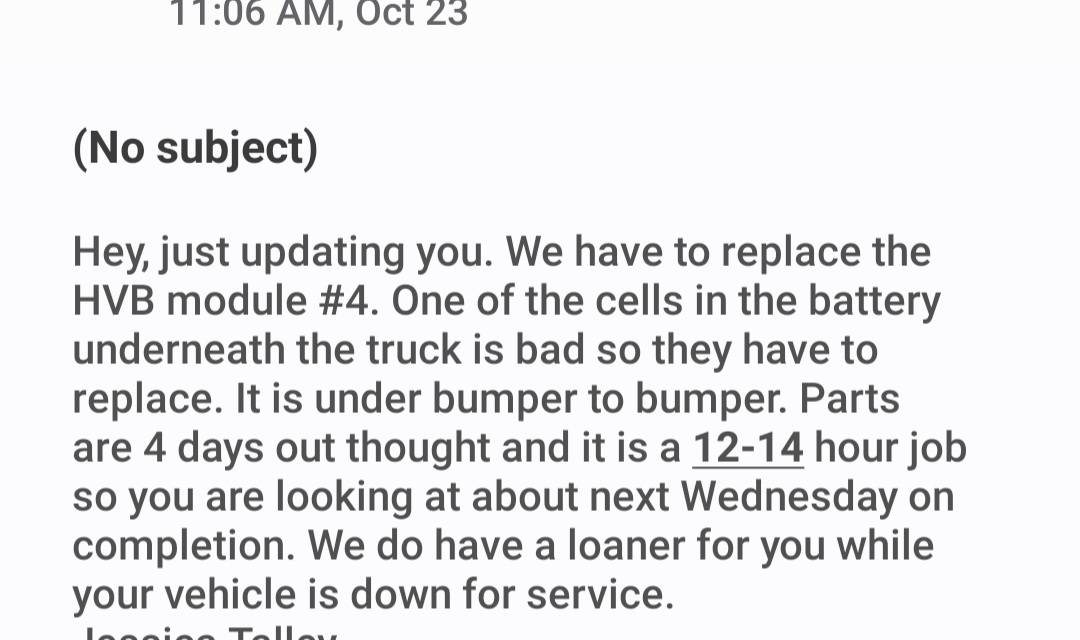 Ford F-150 Lightning 20k, 18mths - High Volt Batt issue and Wall Charger Issue Screenshot_20241023_111539_Messages