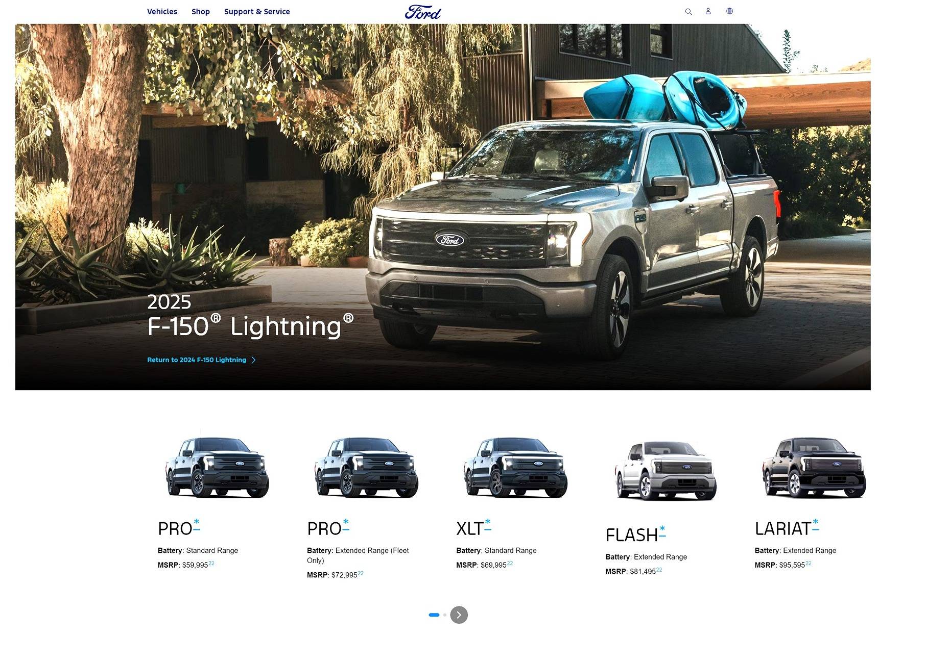 Ford F-150 Lightning 2025 F-150 Lightning pricing on Ford Canada site ScreenshotFord.ca