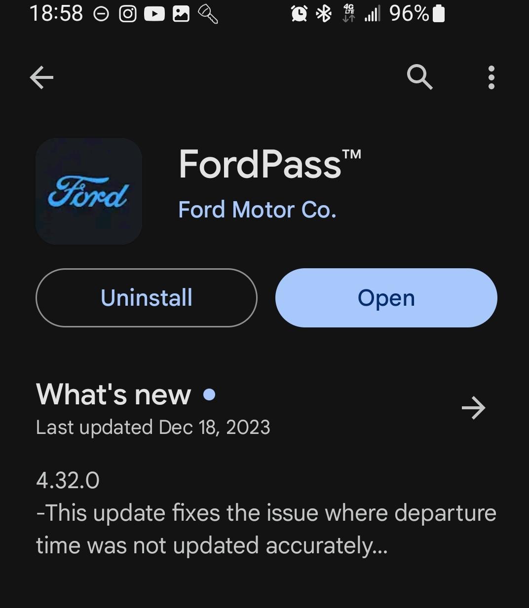 Ford F-150 Lightning FordPass 4.32.1 updated (Departure times & Bug Fixes) SmartSelect_20240104_185843_Google Play Store