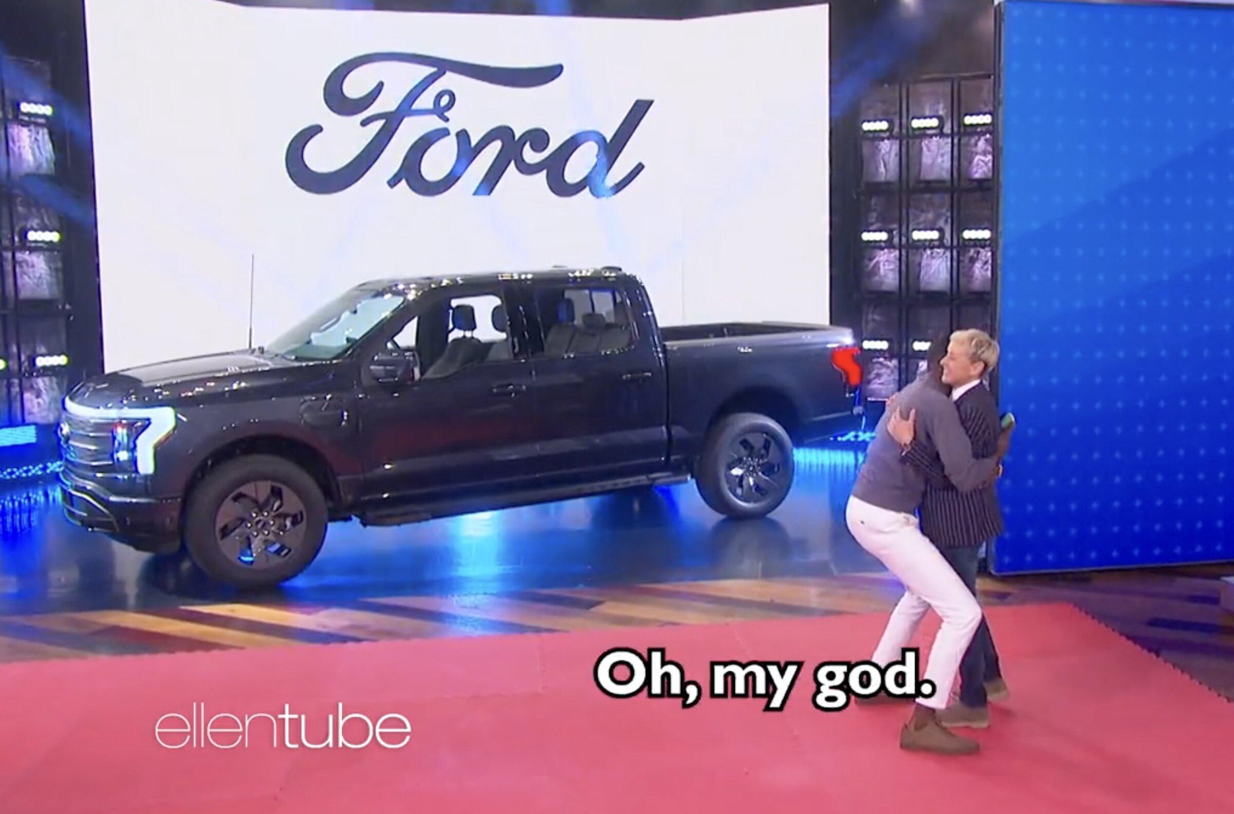 Ford F-150 Lightning Teacher surprised with F-150 Lightning on Ellen show for Teacher Appreciation Week Smoked Quartz Metallic F150 Lightnin