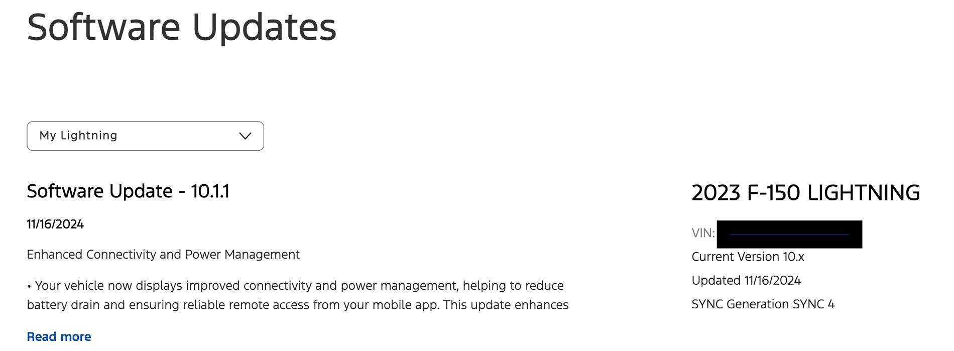 Ford F-150 Lightning Last 90 days of update history SyncVersion